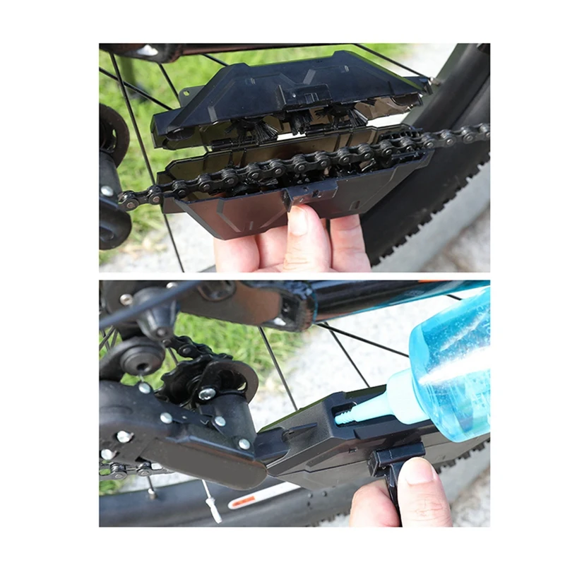 Преносимо средство за почистване на велосипедни вериги, черно Средство за почистване на велосипедни вериги, колоездене, Четки, чистач, инструмент за измиване на планински велосипеди, комплект за почистване5