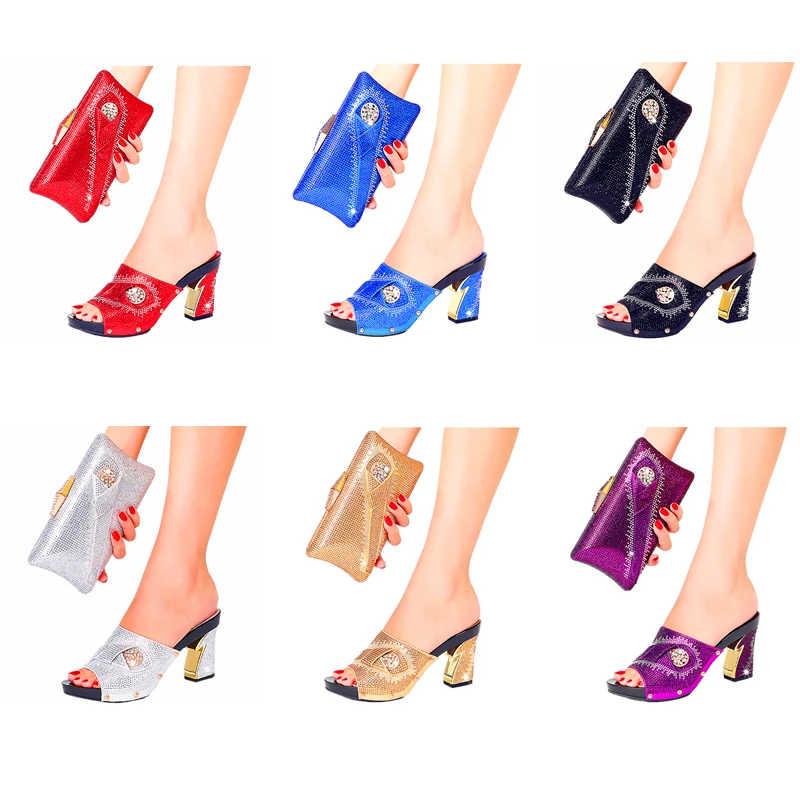 Дамски обувки с декорация във формата на кристали и чанти, италиански дизайн, големи размери, лято, лилаво, златно, розово, продажба на едро мода, вечерни сватбени чехли2