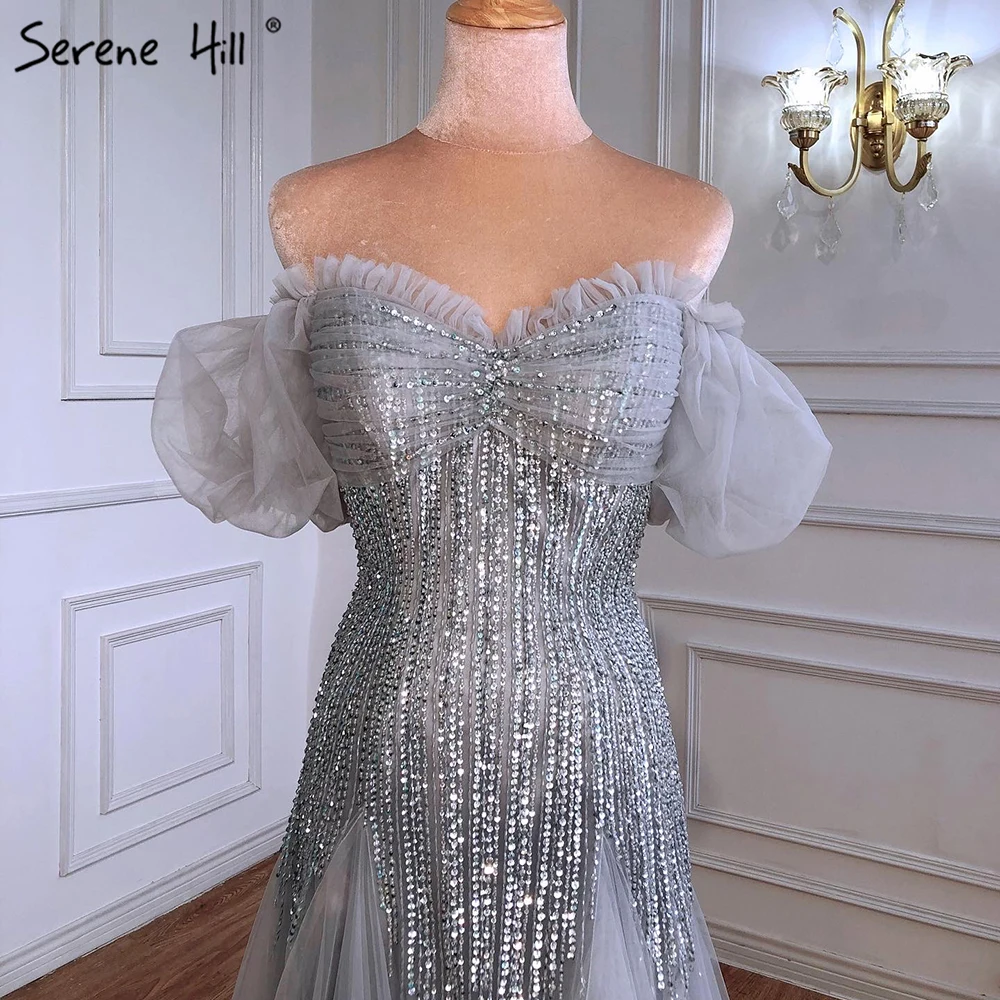 Serene Hill Grey Mermaid Луксозни вечерни рокли 2023, бродирани с мъниста, блестящи, секси за парти Wowmen LA709312