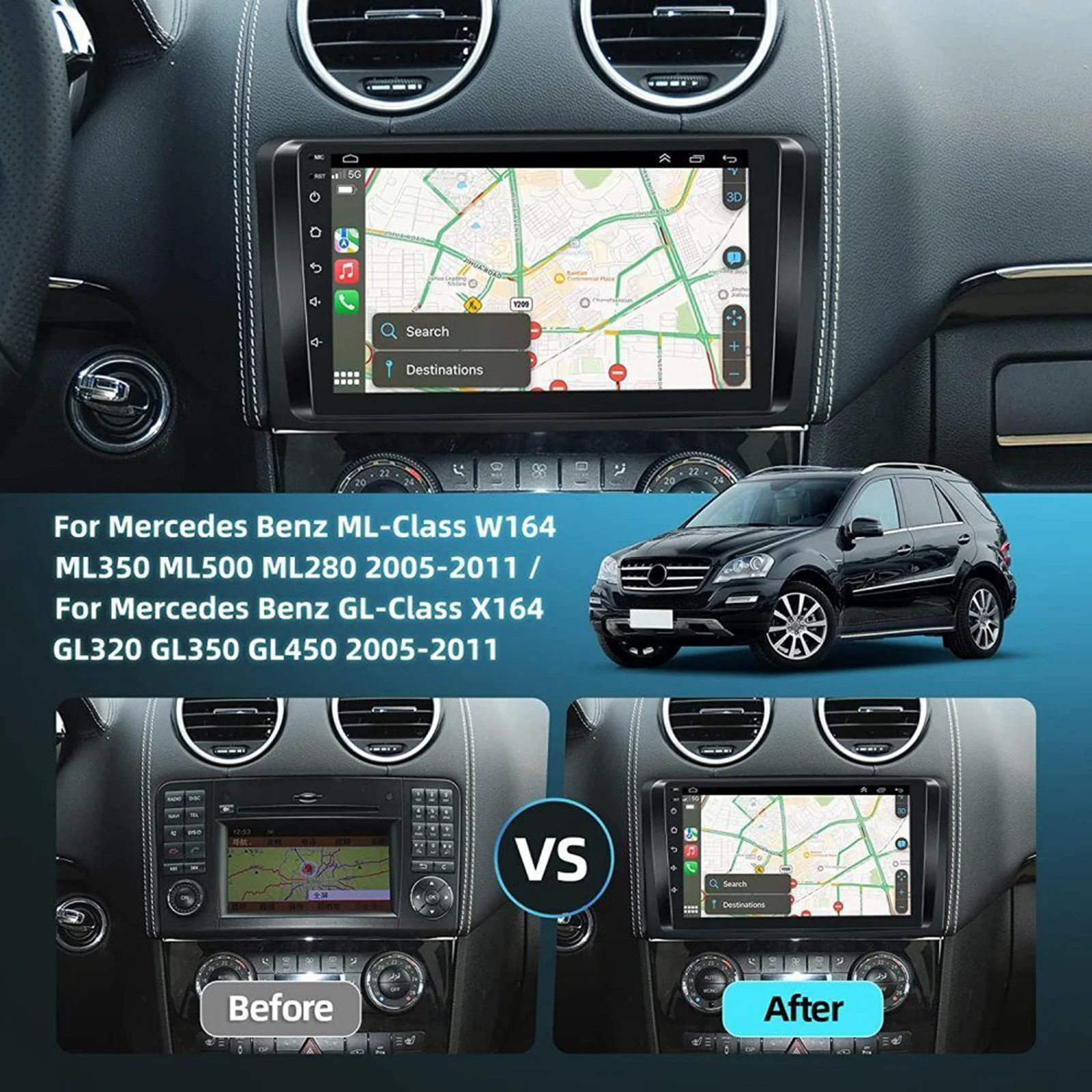Автомобилно радио За Mercedes Benz ML/GL-Class W164 X164 Мултимедиен плеър Carplay Android Авто Стерео AHD Помещение 2 + 32 GB4