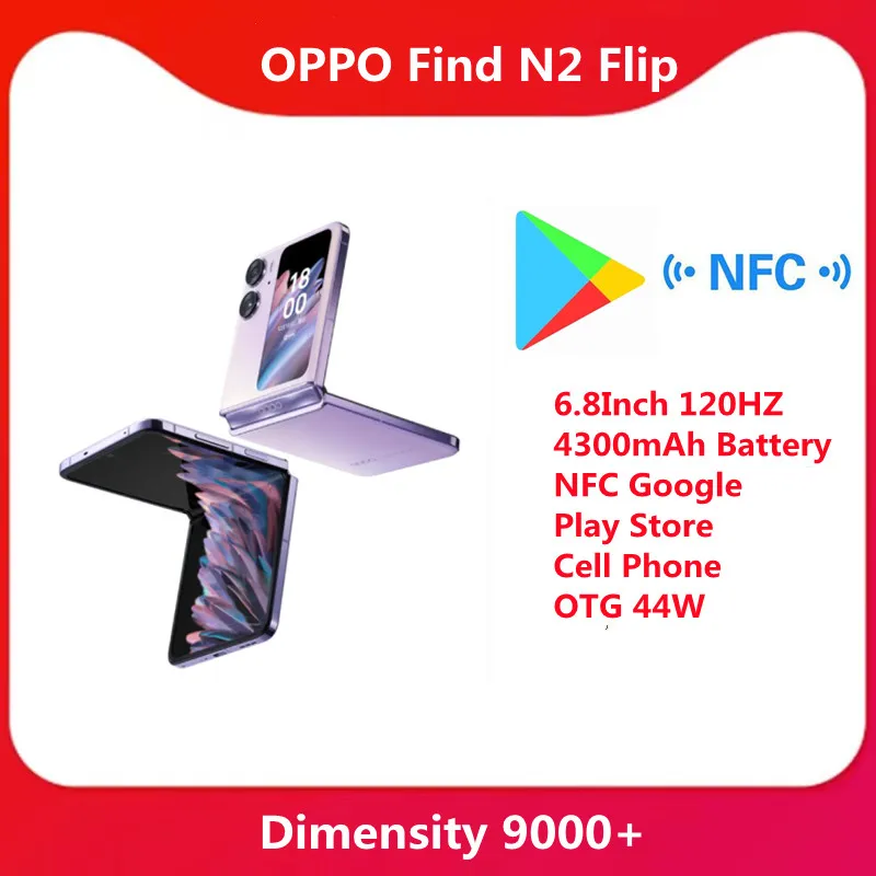 Нов Оригинален OPPO Find N2 Флип-смартфон с 6.8 инча 120 Hz с Потъмняване 9000 + 4300 ма батерия, Батерия, NFC, Google Play Store, Мобилен Телефон OTG0