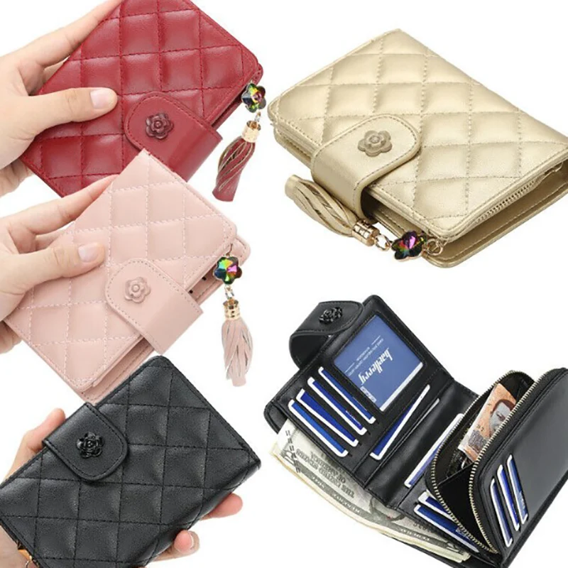 2020 Женски чантата с пискюли, Малко сладък чантата си, дамски къси дамски кожени портфейли, портмонета с цип, дамски портфейл Portefeuille, клатч0