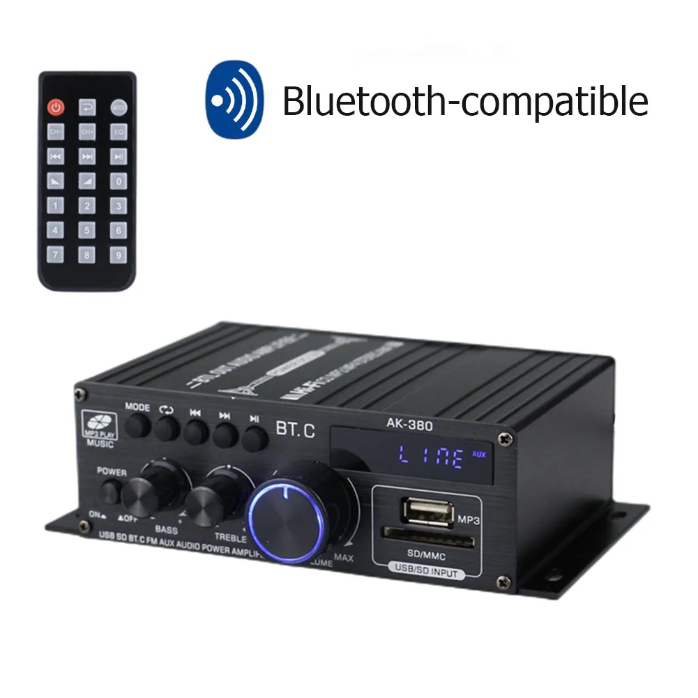 Аудиоусилитель AK-370/380, съвместим с Bluetooth, 2-канален Цифров, субуфери, Усилватели 40 W + 40 W, HI-FI Стереоусилитель, Домашен Усилвател0