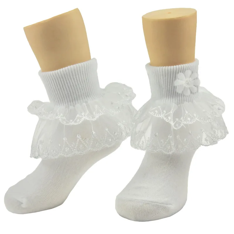 10 двойки/лот, есенно-зимни плътни детски дантелени чорапи от чесаного памук в бял цвят на принцеса за момиченца, аксесоари за бебета0
