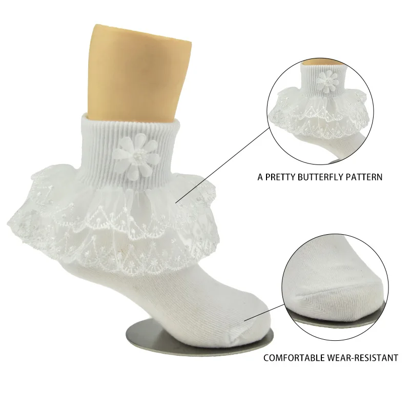 10 двойки/лот, есенно-зимни плътни детски дантелени чорапи от чесаного памук в бял цвят на принцеса за момиченца, аксесоари за бебета1