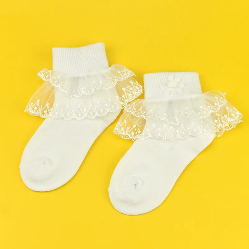 10 двойки/лот, есенно-зимни плътни детски дантелени чорапи от чесаного памук в бял цвят на принцеса за момиченца, аксесоари за бебета2