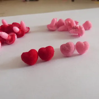 100 бр./лот, 12 мм, флокированный играчка нос във формата на сърце, сигурна носа кукли-любимец + мека шайба за куклено diy-розово/червено вариант