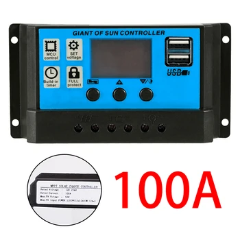 10A/20A/30A/100A Контролер Слънчев Зарядно Устройство 12V 24V Автоматично PWM-Контролер LCD дисплей 5V Dual USB изхода Контролер за Домашно Батерии