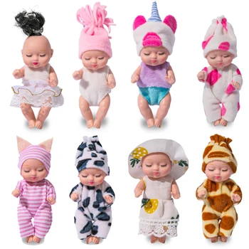 11 cm Kawaii Sleeping Baby Dolls Мультяшные мини Меки Сладки Удобни кукли-реборн, дрехи за Еднорога и Крави, Забавни Играчки, Подарък За рожден Ден