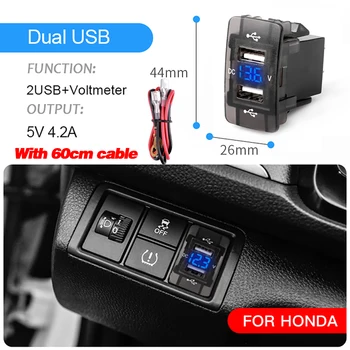 12 В 24 В 4.2 A Двойно зарядно за Кола Usb За Honda, 2 USB порта, Автоматично Адаптер, Led Волтметър, Изход За Honda CIVIC CROSSTOUR CRV 