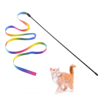 1бр Забавен дъга котка, играчки-закачки, двустранно Розова лента, Забавни котка, пластмасови интерактивни играчки за котки, Стоки за домашни любимци
