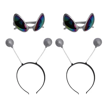 2 Комплекта бопперов с марсианскими глави, очила за партита с чужденци, детски тематични сувенири, забавни превръзки за грим, контактни лещи за коса на Хелоуин