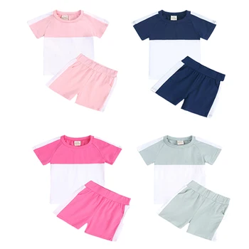 2022 г., Новите модни летни комплекти дрехи за малки момчета и момичета в Контрастен цвят, блузи, къси Панталони за момичета, детски гащеризон