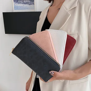 2023 Дамски портмонета, нов тъкани дълъг чантата с вмятинами, модерна дамска чанта с цип от изкуствена кожа
