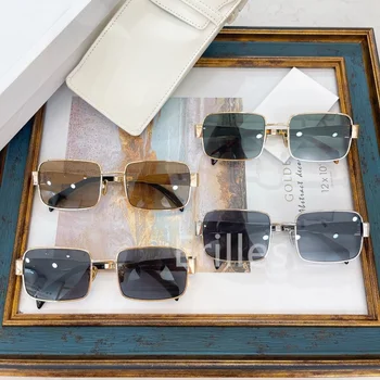 2023 Маркови дизайнерски правоъгълни метални слънчеви очила луксозен винтажной ръбове, Дамски слънчеви очила, Мъжки слънчеви Очила, Дамско огледало Gafas De Sol Uv400