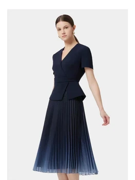 2023 Пролетно-лятно ново женствена рокля за отдих в крайградски влакове с градиентной мрежа, плиссированное на талията