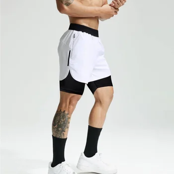 2023 Спортни къси панталони Мъжки спортни дрехи Двуслойни шорти за бягане 2 в 1 плажни панталони Годишният фитнес тренировки джогинг shor