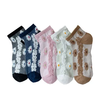 3 двойки пури в ограничени бройки на женските чорапи с дребен силует в едно цвете, Kawaii, продават добре, Къси чорапи до глезените, изработени от памук с принтом Sokken Harajuku на едро