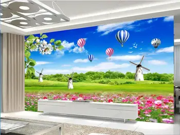 3d фотообои по поръчка, Синьо небе, Бял облак, пейзаж от балони, модерна декорация на дома, тапети за стени 3d