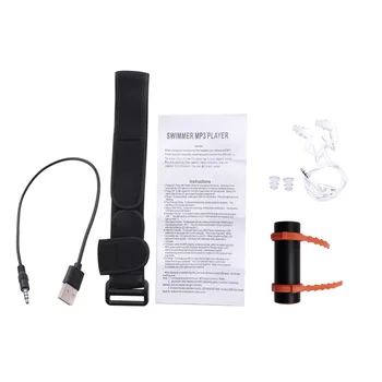 4 GB USB MP3 плейър водоустойчив за плуване, гмуркане, сърфиране, черен слушалки с FM радио