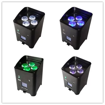4 бр./лот, преносими 4x18 W, безжична dmx led светлини работещи на батерии, RGBWAuv 6в1 led par с дистанционно управление