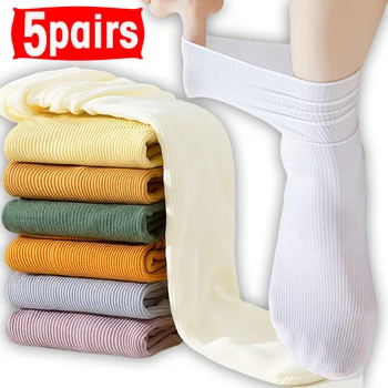 5 Двойки свободните чорапи за старшеклассниц, дългите сладки чорапи в стил харадзюку, женски обикновена игла за плетене, плетене, шарени памук женски чорап