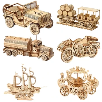 6 вида дървени пъзели, образователни играчки, модел армейского джип, играчки Монтесори, модел паровоза, строителни комплекти за детски подаръци, Домашен декор