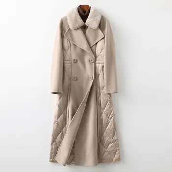 90 Бяло пуховое палто от гъши пух 2023, пролетта ново плюшевое пуховое палто с норковым яка, дамско