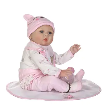 97BE 22-инчов силиконова реалистична кукла, Одеало, престилка, мультяшная дрехи, розови панталони, шапка, шнола за коса, Децата в ранна детска възраст, Коледен дете
