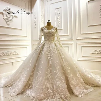 Amanda Design vestidos de новия за Сватбена рокля с дантелен аппликацией и цветове, с дълъг ръкав за булката