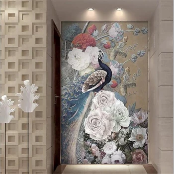 beibehang papel de parede Потребителски тапети 3d стенопис нов китайски стил цвете наситени роза паун верандата фон стенни хартия стенопис