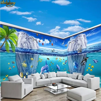 beibehang Потребителски 3D тапети на стенописите на красив подводен свят тема делфин космически 3D фул хаус тапети начало декор