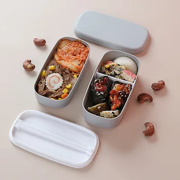 Bento Box Запечатан контейнер за съхранение на продукти, подходящи за микровълнова фурна Преносим ланчбокс за пикник в училище офиса, пластмасови двуслойни