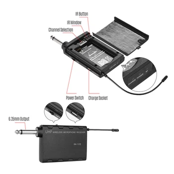 BM-12/V2 Професионален безжичен UHF инструмент, микрофон система, приемник и предавател, 16 канала за саксофон, валдхорна