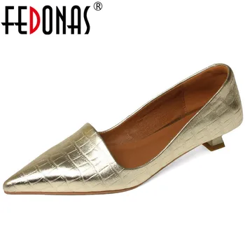 FEDONAS/2023; модно ново записване; дамски обувки-лодка от естествена кожа с остри пръсти на ниски обувки; дамски обувки за пролет-лято партита; офис женски обувки;