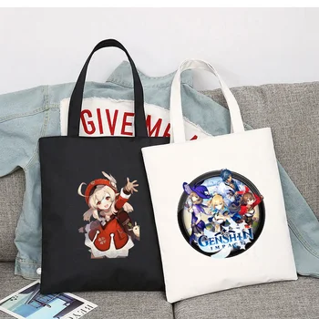 Genshin на Въздействието на Чанта за пазаруване за момчета и момичета Сгъваема множество тъканта, чанта за пазаруване в стил харадзюку Студентски холщовая чанта-тоут