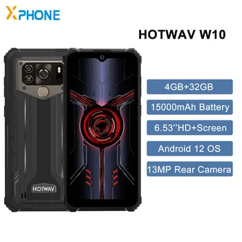 HOTWAV W10 Здрав телефон 4 GB + 32 GB IP68 Водоустойчив 15000 ма 6,53 инча Android 12 MediaTak Хелио A22 Четириядрен 4G Смартфон