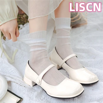 LISCN 2023, новост Ins, летни чорапи със стъкло, тънки дишащи чорапи със средна тръба за жени, празнични аксесоари за момичета, корейски тенденция