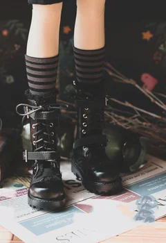 MSD Обувки BJD Uncle/черни обувки от изкуствена кожа 1/3 1/4, обувки с двойни катарами дантела за кукли