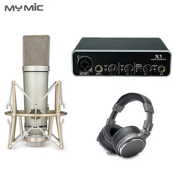MX2 професионално студийно оборудване, 48 USB звукова карта кондензаторен компютърен микрофон за подкастинг записва вокалите със слушалки