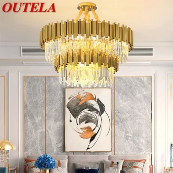 OUTELA Златен полилей, кристал окачен лампа, постмодернистский led лампа за дома, хол, трапезария