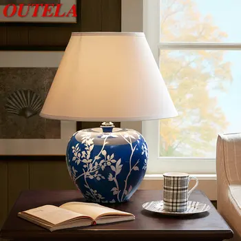 OUTELA Модерна синя керамична настолна лампа Творчески ретро led настолна лампа за декоративен дома, хол, прикроватной нощни шкафчета в спалнята
