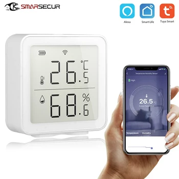 Sasha Smart WIFI Сензор за температура и влажност на въздуха, Детектор за, Монитор, Влагомер за стая, термометър с LCD дисплей Алекса Google
