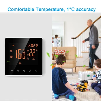 WiFi Интелигентни електрически термостат за подгряване на пода, регулатор на температурата на газов котел, управление на приложението, LCD дисплей, сензорен термостат