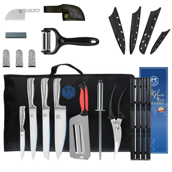 XYj, 4 бр., набор от ножове готвач, ножове за рязане на хляб от неръждаема стомана, чанта за роли, кухненски ножици от хонингованной стомана, ножове в обвивка, белачка