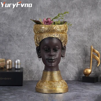 YuryFvna Етнически стил на Африканско Изкуство Женски Фигурки Творчески Реколта аксесоари За декорация на Интериора Занаяти Саксия за Съхранение