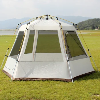 Автоматична палатка за къмпинг, външна водоустойчив шестоъгълен голяма палатка с защита от uv, просто моментната настройка, семейна туристическа палатка, Нов ъпдейт