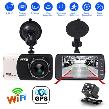 Автомобилен видеорекордер WiFi 4.0 Full HD 1080P Dash Cam Камера за задно виждане, видео Рекордер Монитор за Автоматично паркиране Черна кутия за Нощно Виждане GPS тракер