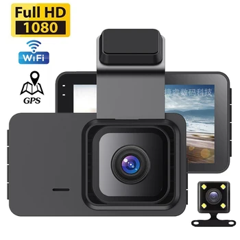 Автомобилен Видеорекордер WiFi Full HD 1296P Dash Cam Камера за задно виждане и Огледален видео Черна Кутия GPS Монитор Автоматична паркинг за Нощно Виждане