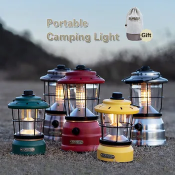 Акумулаторна лампа за палатка с капацитет 10400 mah, преносим Метален led лампа за къмпинг, в ретро стил на открито, Топло лампа с 2 режима на осветление